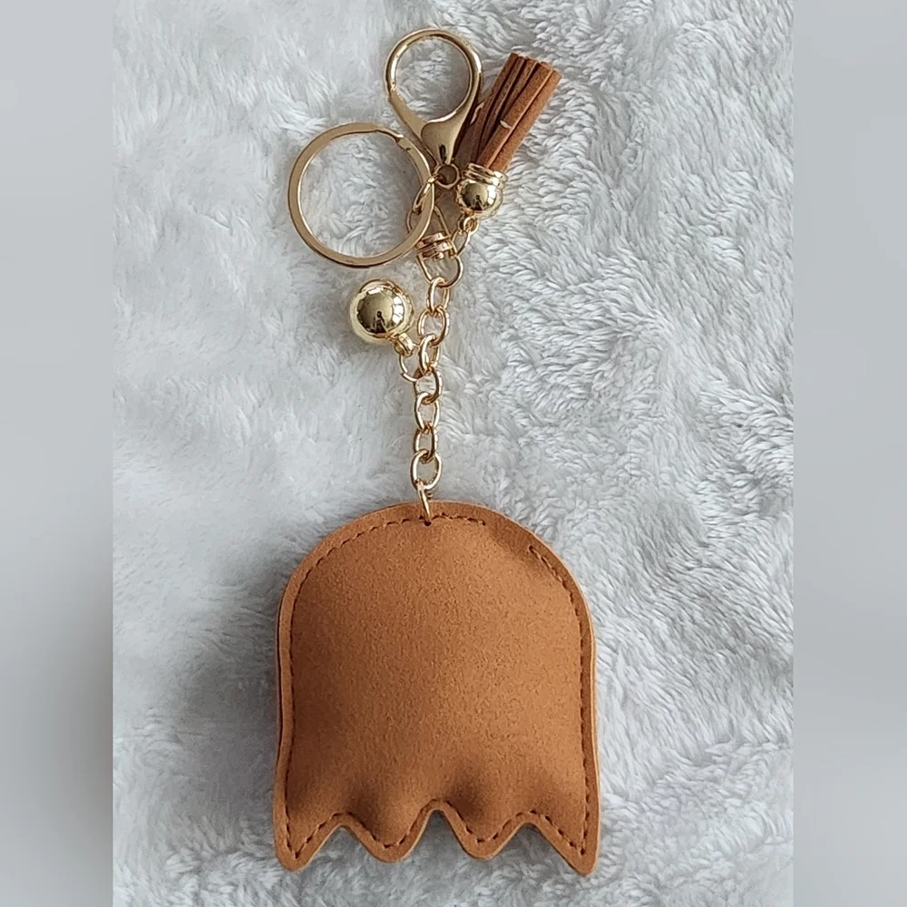 Pacman Brown Ghost Rhinestone Keychain Video Game Bag Charm